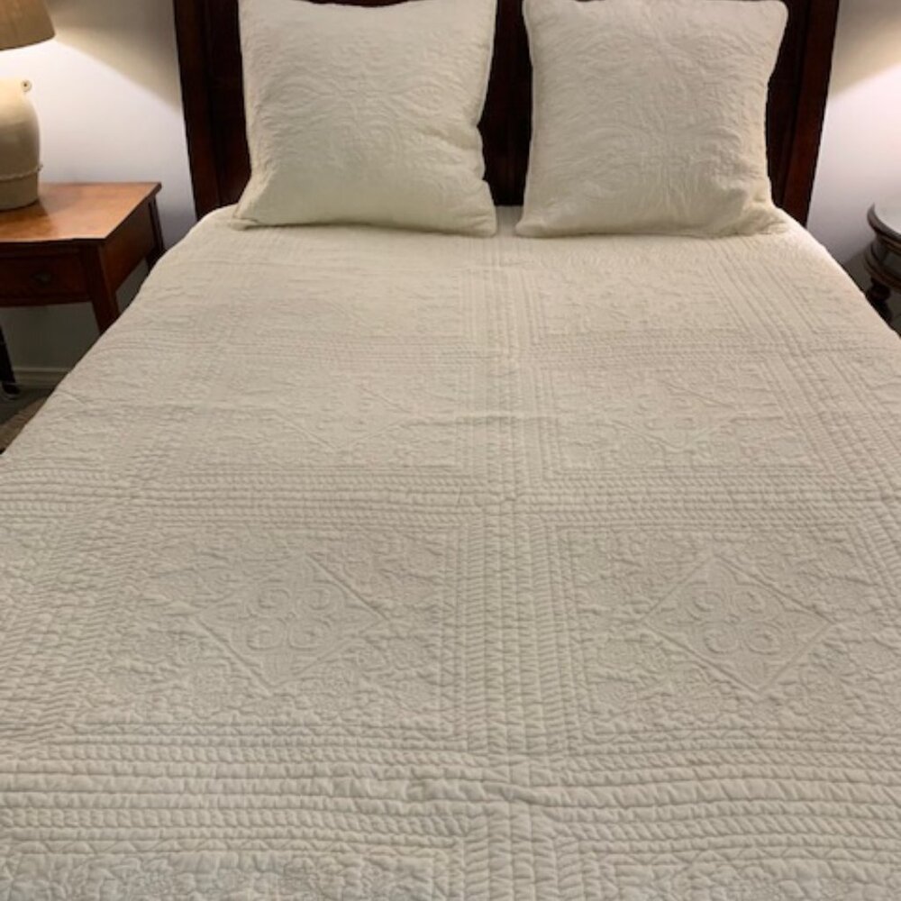 SOLD - Full/Queen  PB matelasse Coverlet with two Euro Shams